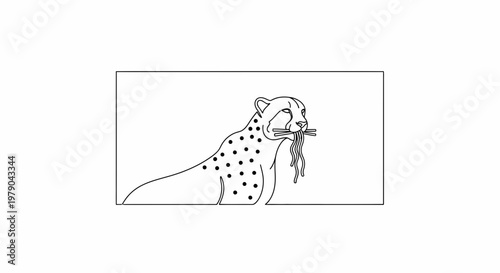 Cheetah Eating Noodles with Chopsticks, Funny Animal Illustration