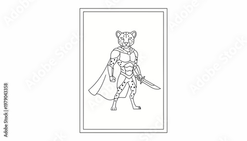 Cheetah Warrior Superhero with Sword and Cape, Fantasy Animal Character