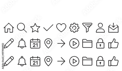 A set of modern line icons for business and productivity applications