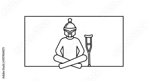 Warrior Meditating with Crutch, Symbolizing Recovery and Inner Peace