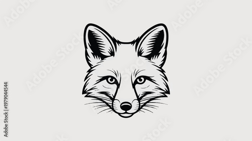 A minimalist black and white line art drawing of a fox's face