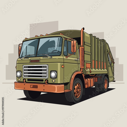 Vintage Garbage Truck Illustration