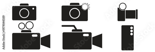 Camera and Video Production Icons Set Flat Media Recording Vector
