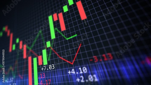 Financial stock market chart and candlestick data trends with investment analytics for trading and portfolio management.