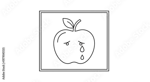 Sad Apple Crying Tears Icon - Unhappy Fruit Emotion