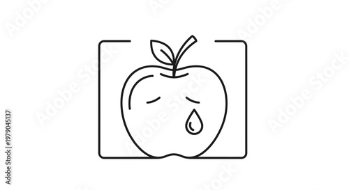 Sad Apple Icon with Tear Drop, Emotional Fruit Concept