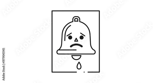 Sad Bell Icon with Tear Drop, Symbolizing Sadness, Disappointment, or Failure