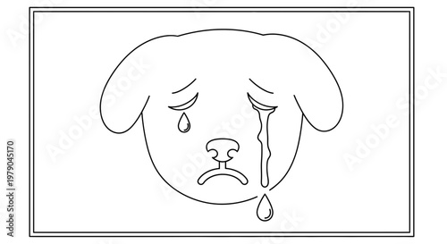 Sad Dog Face Outline Drawing, Crying Puppy Emoji, Emotional Pet Illustration