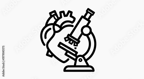 Close-up of a stylized anatomical heart magnified by a scientific microscope, symbolizing medical research and cardiovascular health exploration