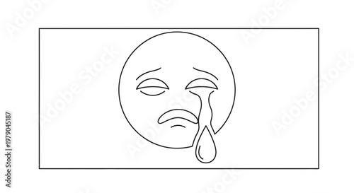 Sad Emoji Crying Face Outline Vector Illustration