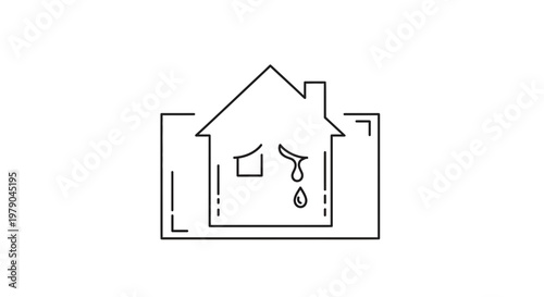 Sad House Icon Crying Tears, Emotional Home Distress, Housing Crisis Concept