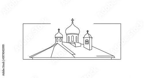 Orthodox Church Domes and Roofline, Minimalist Line Art Illustration