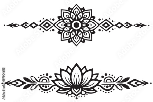 A minimalist vector border design for upper or lower placement, using lotus flower line art with smooth curves, forming a balanced, artistic, and graceful frame style.