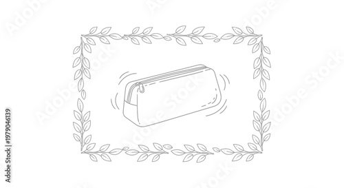 Pencil Case Drawing with Floral Border - Vector Illustration