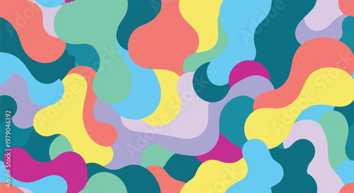Colorful, organic, overlapping shapes create a seamless pattern