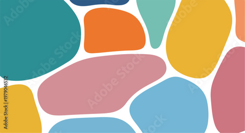 Colorful, organic shapes in various hues on a white background