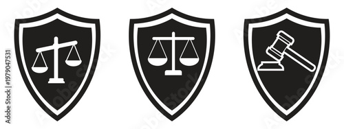 Minimalist vector illustration of scales of justice in black and white. Editable stroke. 
