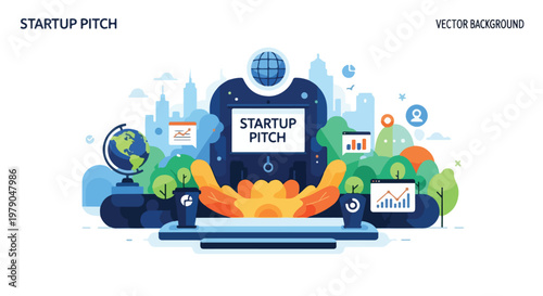 Colorful vector illustration about a startup pitch. Business concept