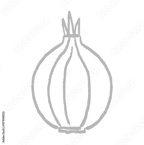White onion bulb, hand drawn grey crayon wax, garlic doodle element, organic seasoning icon, rough texture sketch, healthy spice