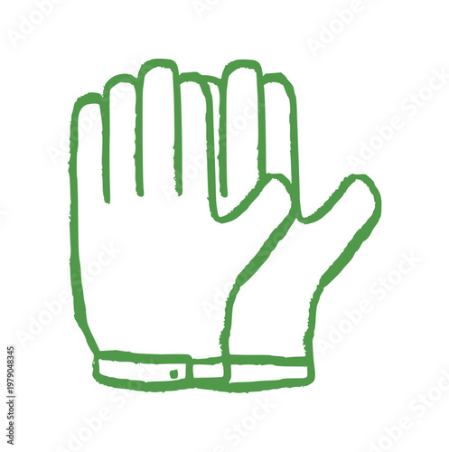 Goalkeeper gloves, hand drawn soccer goalie gear, doodle football equipment, crayon wax texture, goalkeeper protection, rough sketch icon