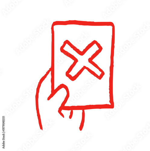 Soccer red card, referee hand holding penalty card, doodle sport foul, football warning concept, crayon wax, rough sketch element