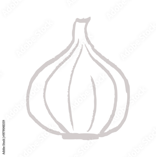 White garlic bulb, hand drawn crayon wax, doodle element, organic seasoning icon, rough texture sketch, healthy spice vegetable