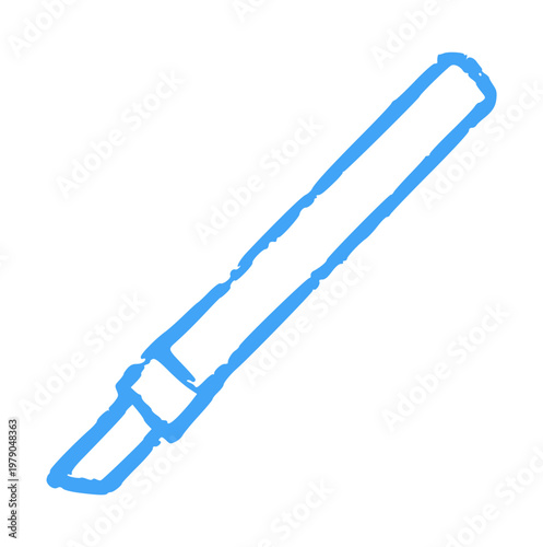 Precision cutter pen, hand drawn crayon style, craft hobby knife, stationery doodle, utility blade tool, wax texture art supplies, cutting tool illustration, rough textured doodle