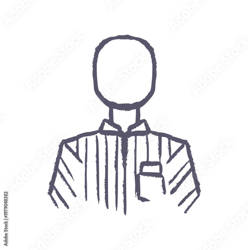 Soccer referee doodle, striped shirt official, crayon wax texture, hand drawn sports official icon, game authority, football judge rough sketch element