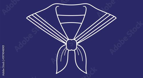 A white outline of a sailor collar and tie is displayed on a dark blue background.