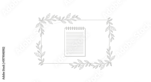 Minimalist notebook with floral border, elegant design, clean workspace concept