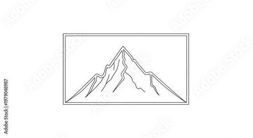Minimalist Outline of a Majestic Mountain Peak within a Rectangle Frame