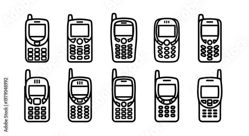 Evolution of mobile phones a collection of vintage cellular devices in black and white