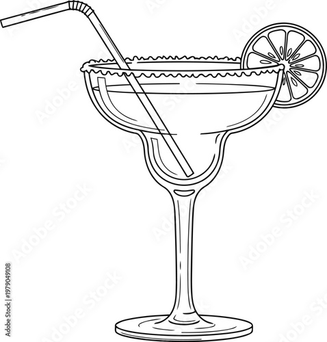 black and white line drawing of a margarita cocktail