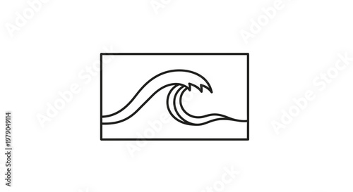 Minimalist Wave Icon in Rectangle Frame - Simple Ocean Symbol