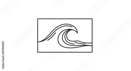 Minimalist Wave Icon: Simple Line Art of Ocean Swell in Rectangle Frame