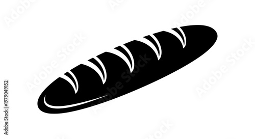 A simple black and white illustration of a classic french baguette on a white background