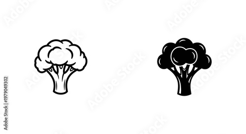 Broccoli vector illustration two monochrome designs for health and nutrition concepts