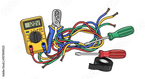 Multimeter and screwdrivers for electronics repair.