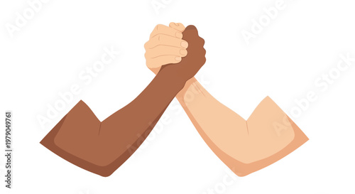 Two diverse arms clasped together in a symbol of unity and strength.