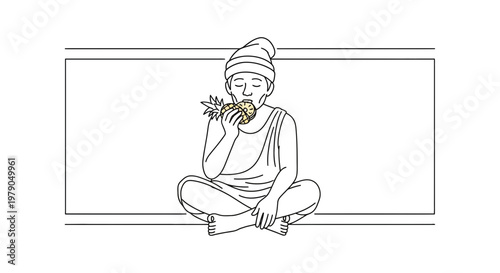 Person in Beanie Eating Pineapple While Sitting Cross-legged