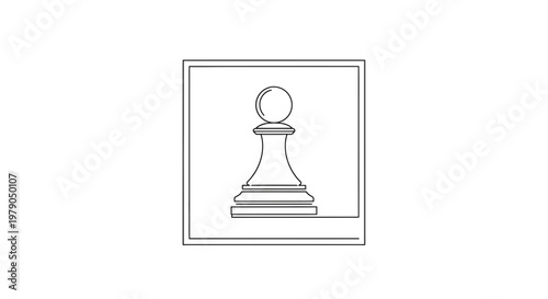 Minimalist pawn chess piece icon, single line drawing, black and white, strategy game symbol