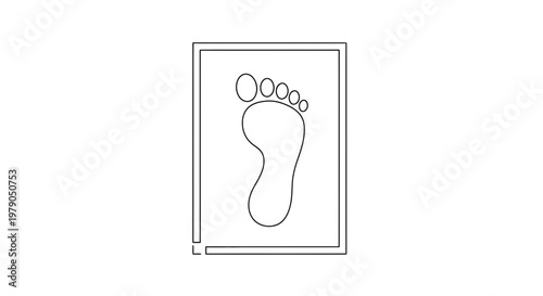 Minimalist Footprint Icon in Rectangle Frame, Simple Line Art Design
