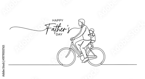 Minimalist Father's Day Illustration Featuring a Dad and Child on a Bicycle