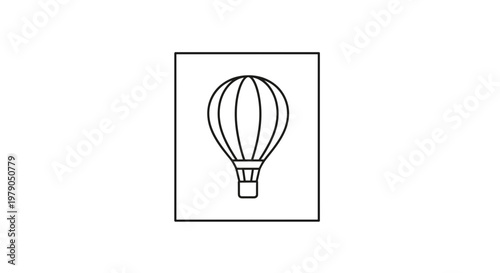 Minimalist Hot Air Balloon Icon in Square Frame, Simple Line Art Design