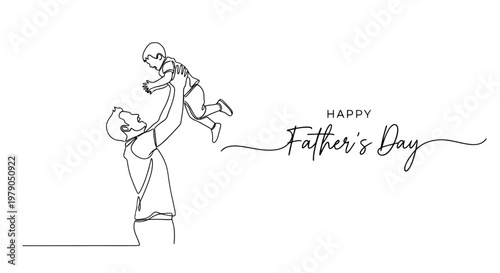 heartwarming minimal line drawing celebrating fatherhood with a joyful father lifting child for father's day greeting
