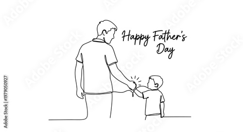 Father and son sharing a heartfelt moment on Father's Day in a minimalist line drawing illustration
