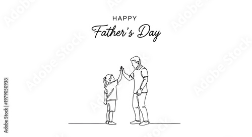 Elegant minimalistic Father?s Day greeting card featuring a heartfelt high-five illustration between a father and child with