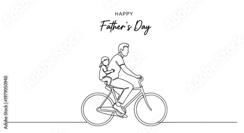 Minimalist Father and Daughter Riding Bicycle Illustration for Father's Day Celebration