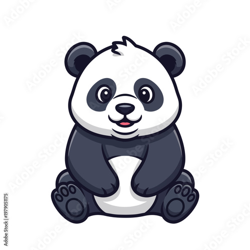 Cute cartoon panda bear sitting happily.