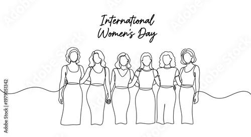 Elegant minimalist line drawing celebrating the unity and strength of women on International Women's Day accessible inspiring